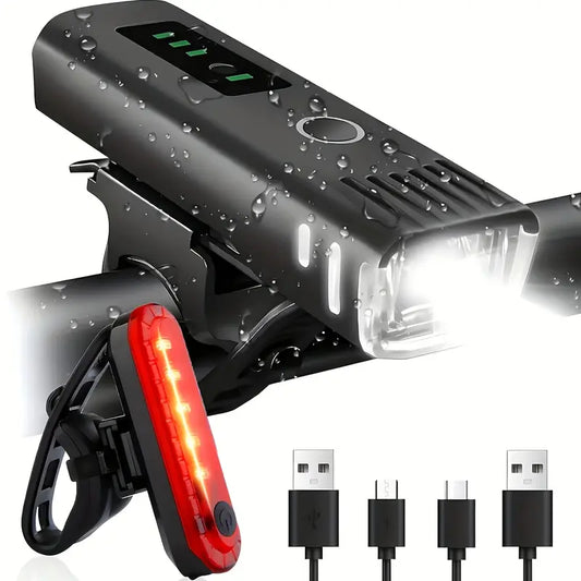 Bike Front & Tail Light Set – 400 Lumens, 1200mAh Battery, 4 Modes, IPX4 Waterproof USB Rechargeable Cycling Lights
