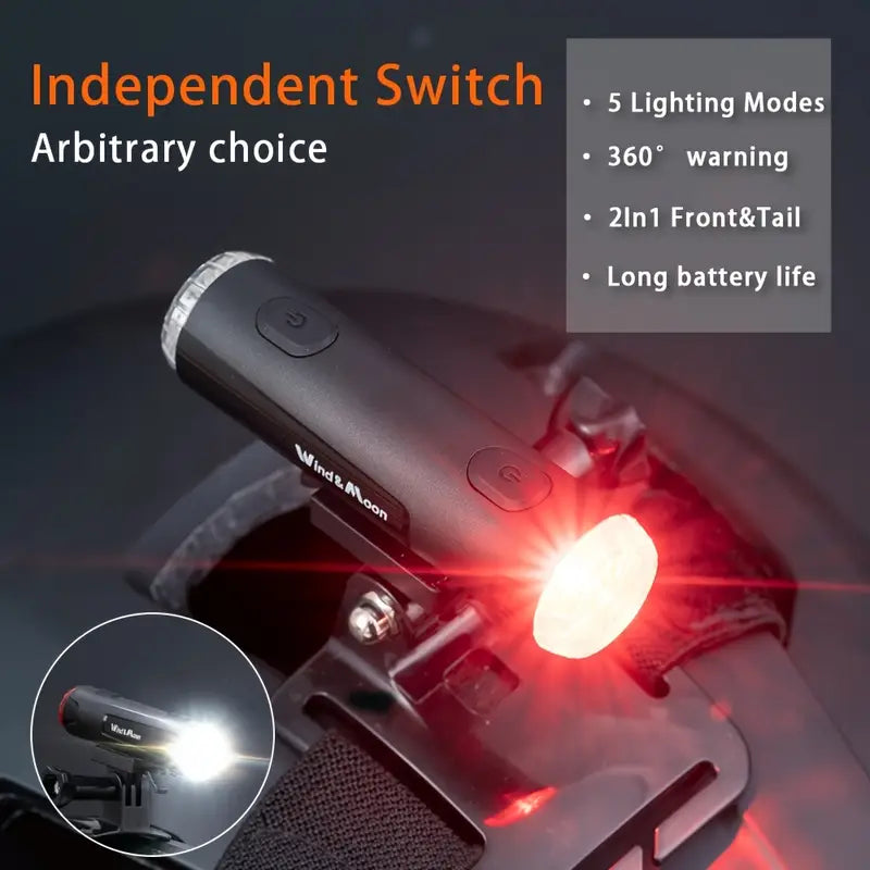 Wind & Moon USB Rechargeable Bike Helmet Light – 200 Lumens, 10H Runtime, 360° Visibility, All-Weather Cycling Safety