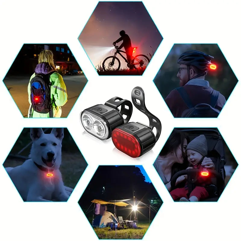 Bike Headlight & Taillight Set (2pcs) – USB Charging, Super Bright LED, Brake Sensor Rear Light, Easy Handlebar Installation