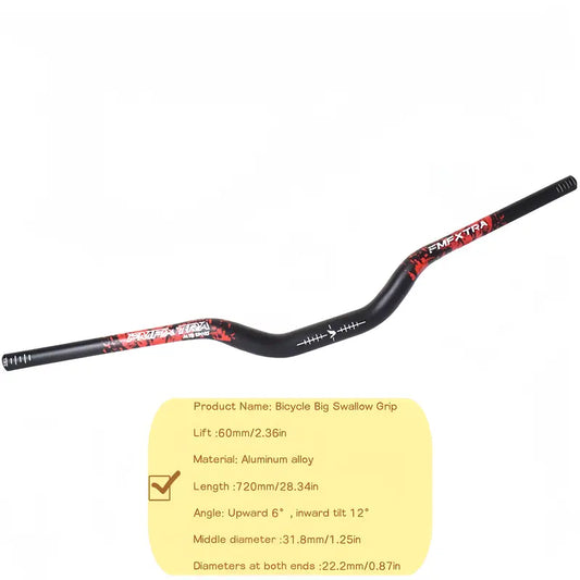 Mountain Bike Handlebars – Aluminum Alloy, 60mm Lift, 12° Incline, 720/780mm Length Options, Ergonomic Grip, Multiple Colors
