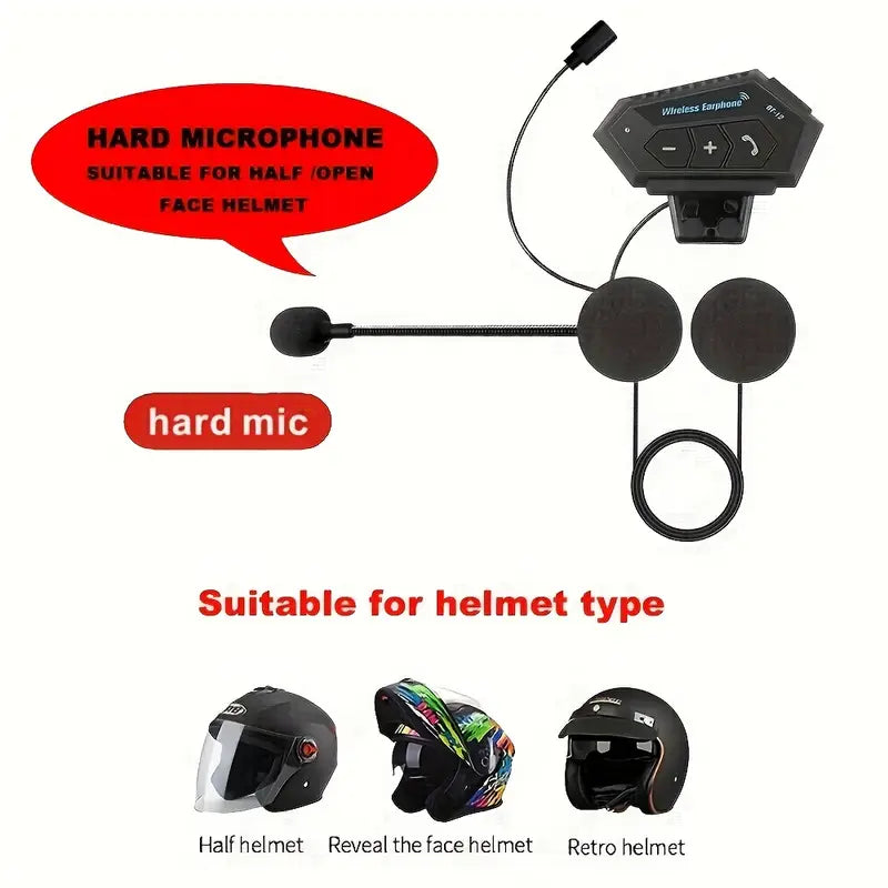 KEBIDU Motorcycle Wireless Helmet Headset – Bluetooth 5.0, Noise-Canceling Microphone, Type-C Charging, Smart Voice Control (No Intercom Function)