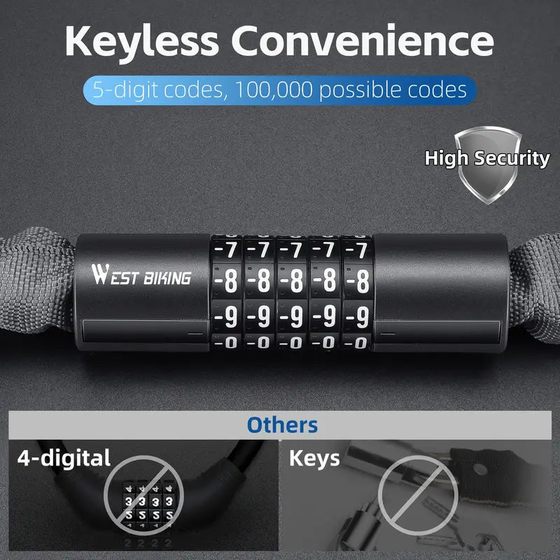 Heavy-Duty Anti-Theft Bike Chain Lock – 5-Digit Combination, Rust-Proof Security for Bicycles, Motorcycles & E-Bikes