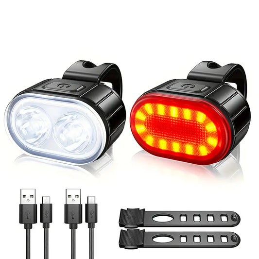 Bike Headlight & Taillight Set (2pcs) – USB Charging, Super Bright LED, Brake Sensor Rear Light, Easy Handlebar Installation
