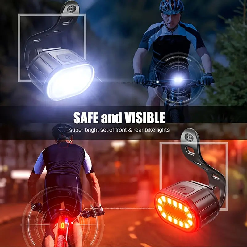 Bike Headlight & Taillight Set (2pcs) – USB Charging, Super Bright LED, Brake Sensor Rear Light, Easy Handlebar Installation