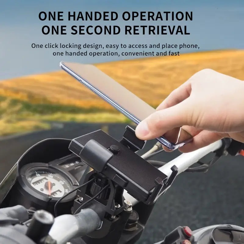 Universal Bike & Motorcycle Phone Holder – Shockproof Handlebar Mount for Navigation, Delivery Riders & E-Scooters
