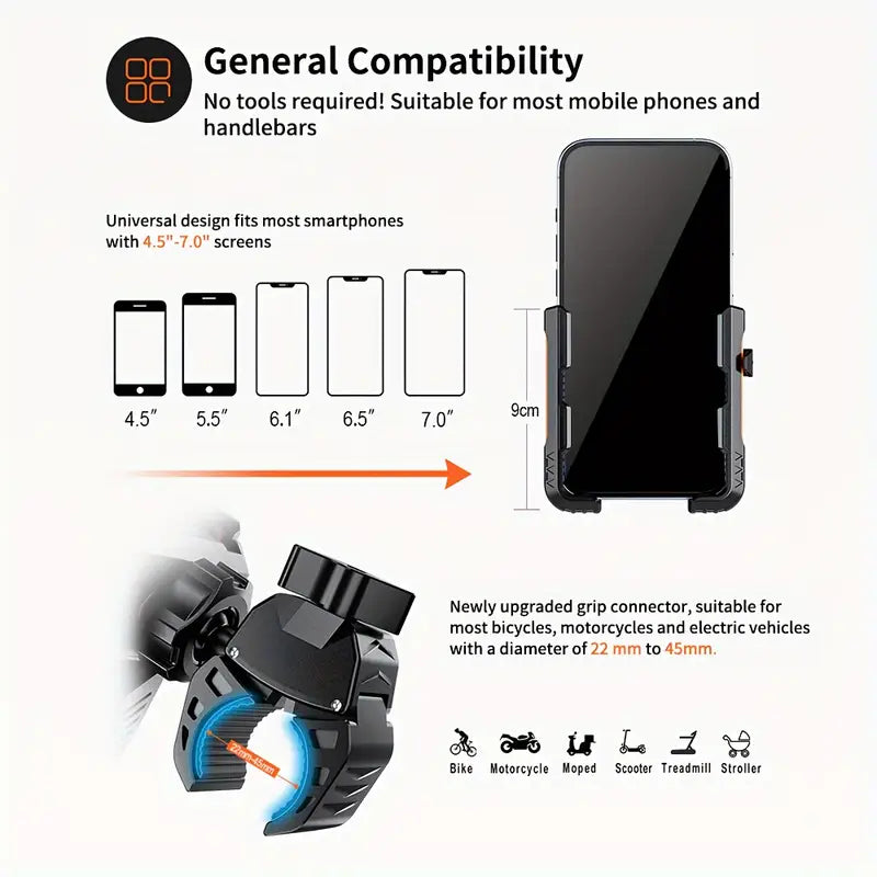 Universal Motorcycle & Bicycle Phone Mount – 360° Rotatable, Stable & Adjustable Holder for Smartphones