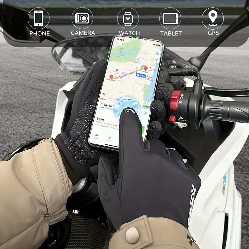 Winter Cycling & Motorcycle Gloves – Touchscreen Full-Finger, Silicone Anti-Slip Palm, Warm Double-Layer Design