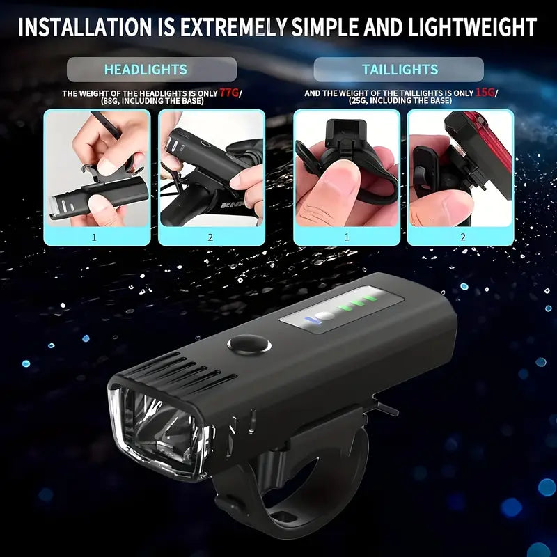 Bike Front & Tail Light Set – 400 Lumens, 1200mAh Battery, 4 Modes, IPX4 Waterproof USB Rechargeable Cycling Lights
