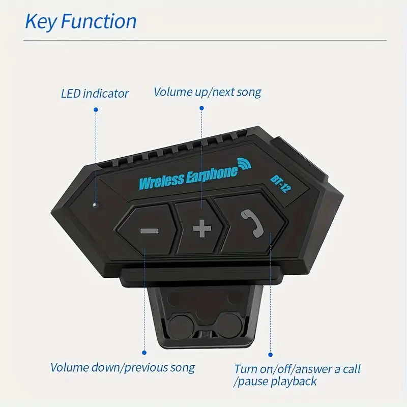 KEBIDU Motorcycle Wireless Helmet Headset – Bluetooth 5.0, Noise-Canceling Microphone, Type-C Charging, Smart Voice Control (No Intercom Function)