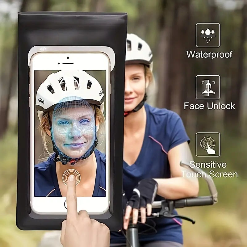 Waterproof 360° Rotatable Bike Phone Mount Bag – Universal Handlebar Holder, Fits 4–6.7" Smartphones, Full Touch/Face ID Access