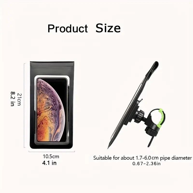 Waterproof 360° Rotatable Bike Phone Mount Bag – Universal Handlebar Holder, Fits 4–6.7" Smartphones, Full Touch/Face ID Access