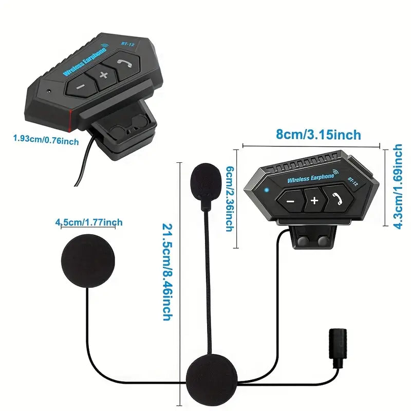 KEBIDU Motorcycle Wireless Helmet Headset – Bluetooth 5.0, Noise-Canceling Microphone, Type-C Charging, Smart Voice Control (No Intercom Function)