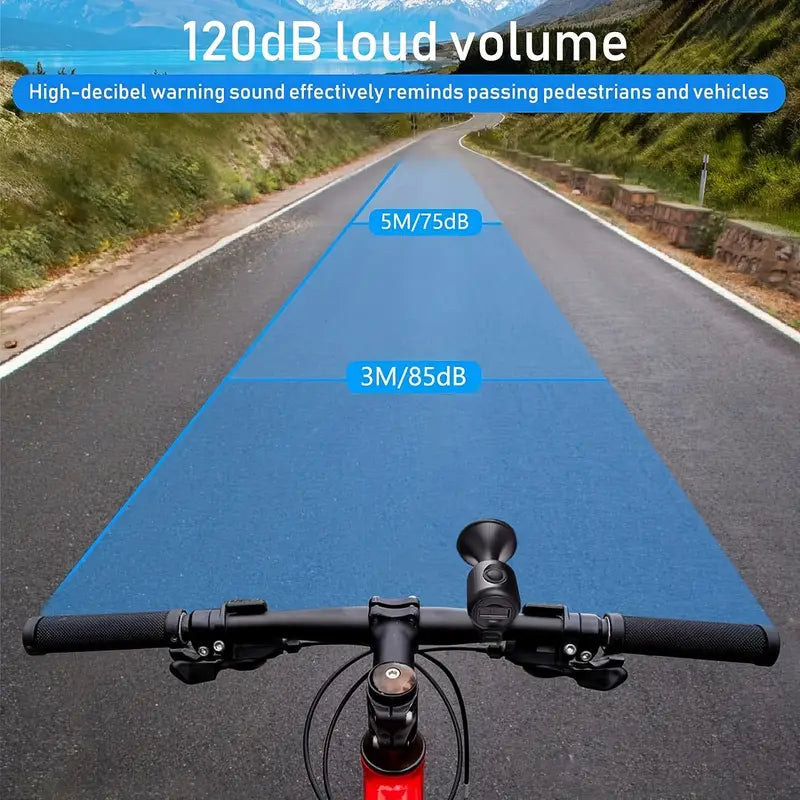 120dB Electric Bike Horn – Loud Bicycle Bell Sound, Battery Powered, IPX4 Waterproof, Fits Road Bikes, Mountain Bikes & Scooters