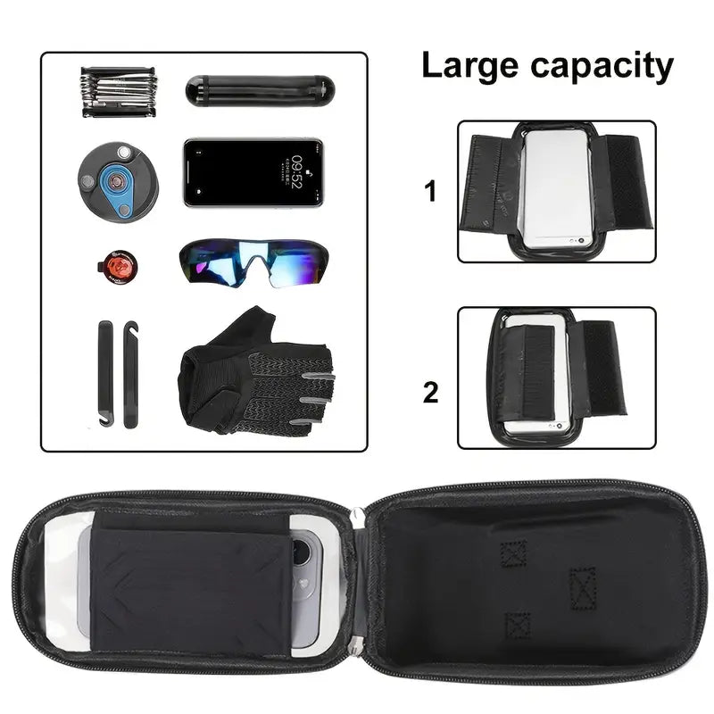 Hard Shell Bike Phone Bag – Waterproof EVA Handlebar Mount with Touchscreen Window, Fits Phones up to 6.9", Universal for Bikes, Scooters & Motorcycles