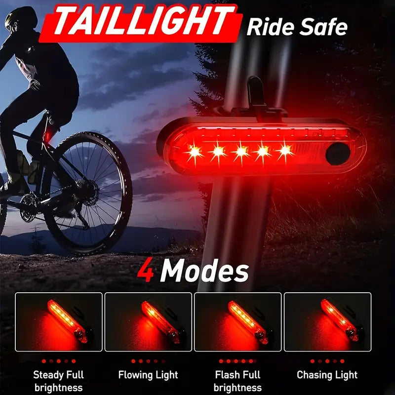 Bike Front & Tail Light Set – 400 Lumens, 1200mAh Battery, 4 Modes, IPX4 Waterproof USB Rechargeable Cycling Lights