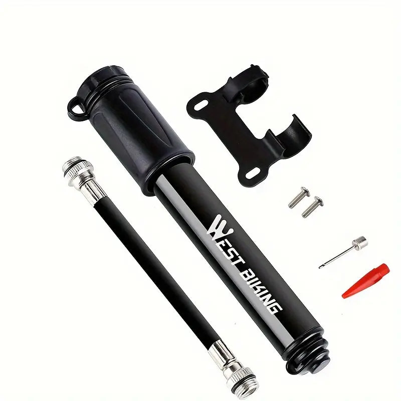 Aluminum Alloy Mini Bicycle Pump – Portable Hand Pump with Fast Inflation, Presta & Schrader Valve, Includes Ball Needle & Frame Mount