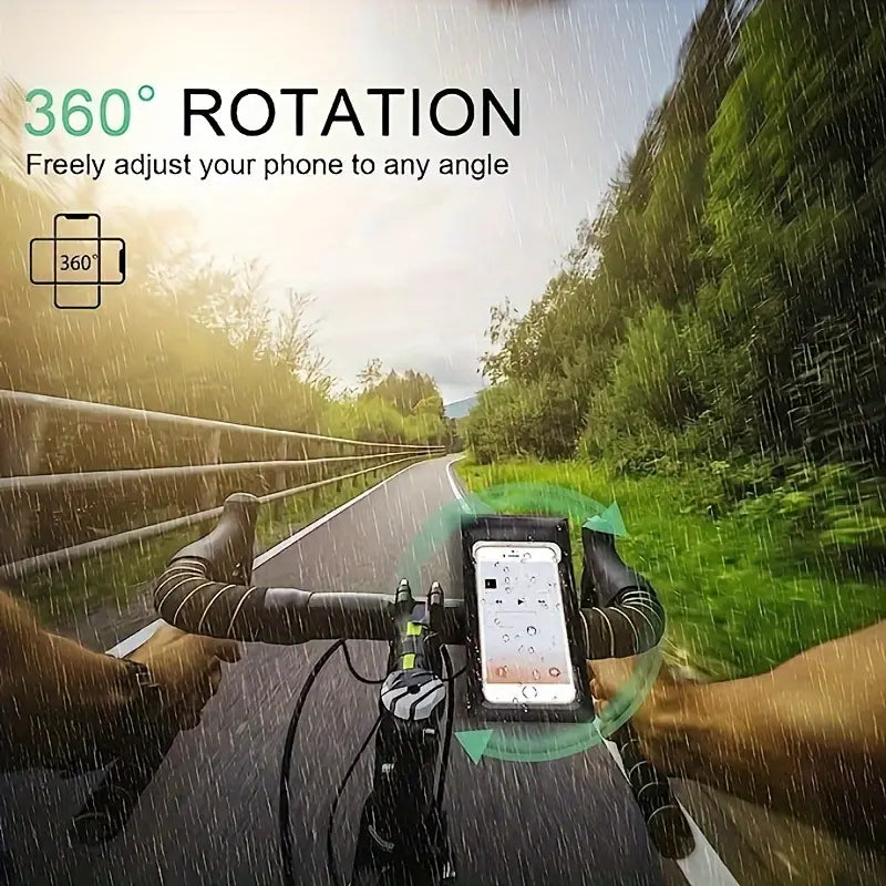 Waterproof 360° Rotatable Bike Phone Mount Bag – Universal Handlebar Holder, Fits 4–6.7" Smartphones, Full Touch/Face ID Access