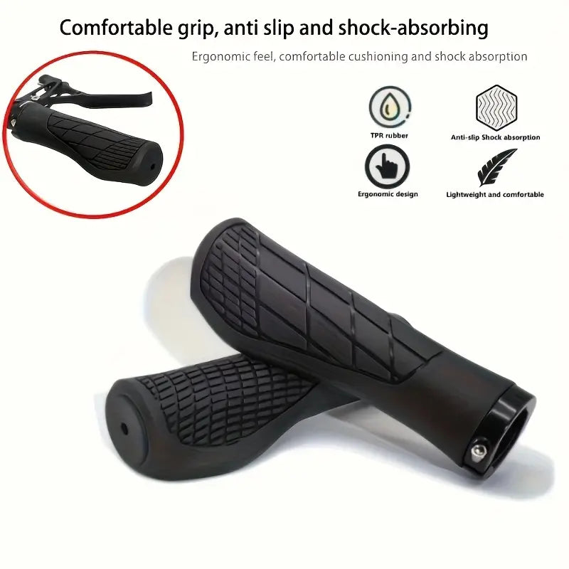 Professional Mountain Bike Handlebar Grips – Double Lock Security, Non-Slip Shock-Absorbing Rubber, Fits MTB, BMX, Cruiser & Folding Bikes