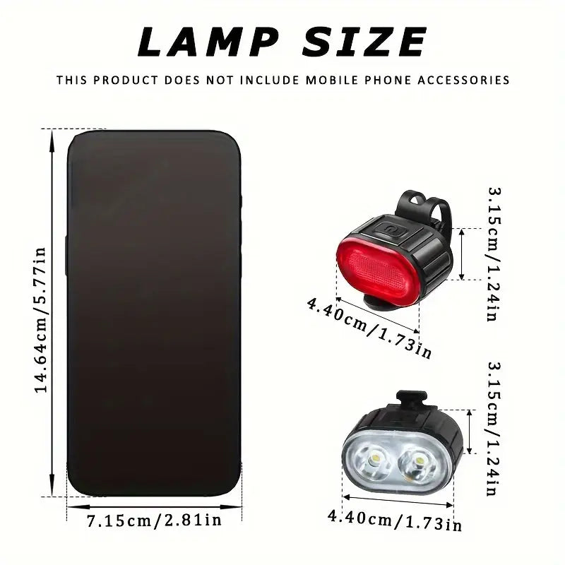 Bike Headlight & Taillight Set (2pcs) – USB Charging, Super Bright LED, Brake Sensor Rear Light, Easy Handlebar Installation