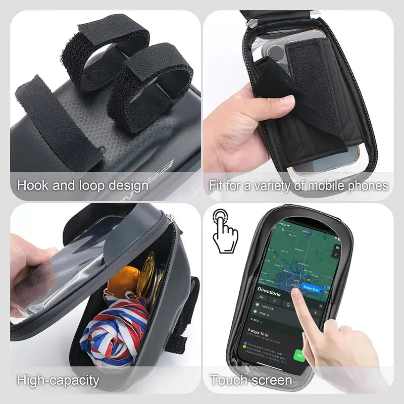 Hard Shell Bike Phone Bag – Waterproof EVA Handlebar Mount with Touchscreen Window, Fits Phones up to 6.9", Universal for Bikes, Scooters & Motorcycles